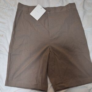 OAK + FORT Women's Flat-Front Shorts in Taupe